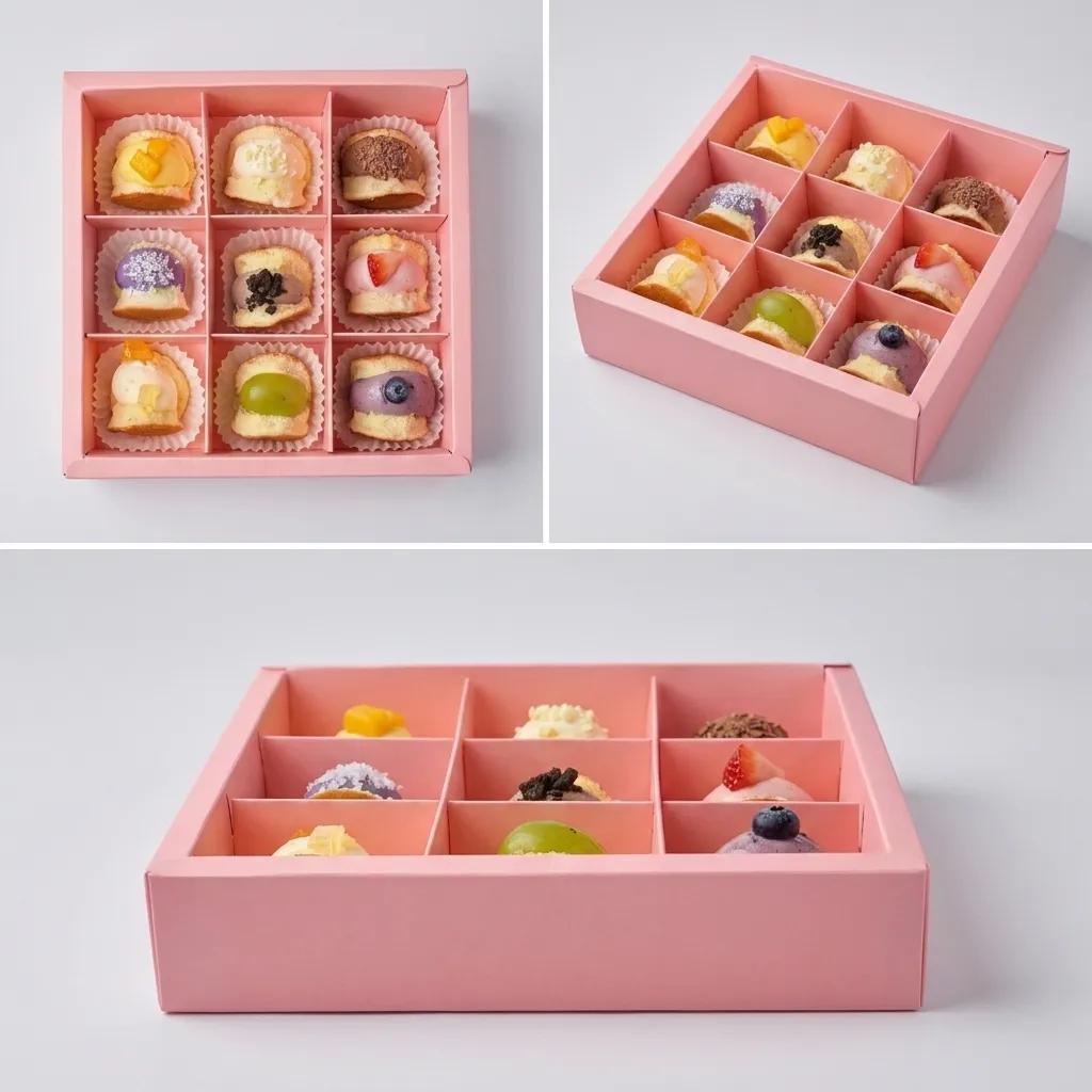 6 Cloud pink 9-cell gift box filled with mini soufflés